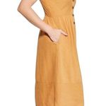 Universal Threads Universal Thread Honey Mustard Linen Blend Button Front Dress Size Small Photo 2
