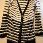 Daytrip Black and White V-Neck Sweater with Stripes Knitted SZ M Cozy Button-Up Photo 1