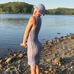 Handmade Acrylic Crochet Mesh Swimsuit Cover Up Purple Size M Photo 3