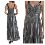 DKNY NEW NWT  Sleeveless Foil Plissé Maxi Dress Silver Metallic Cocktail Size XS Photo 6