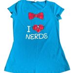 Blue I Love Nerds Graphic T Shirt Bowtie Heart Glasses Short Sleeve Photo 0