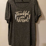 Ava James  Charcoal Gray Thankful And Blessed Short Sleeve Scoop Neck Shirt Size Photo 0
