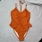 Cupshe Tempest Plunge Ruched Drawstring Cheeky One Piece Swimsuit Orange XL NWT Photo 4