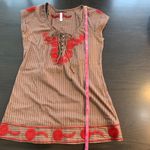 Free People Striped Embroidered Tunic Top Brown Red Floral Lace Up Boho Size 2 Photo 9