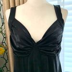 ZARA Long Ruched Oil Slick Fabric Maxi Dress with Back Slit in Black Photo 5