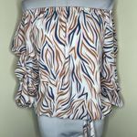 CeCe Blouson Top MEDIUM Animal Printed Off The Shoulder Lantern Sleeve Tie Front Photo 1