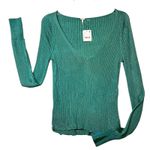 Free People Sweater Womens Small Green Ribbed V-Neck Long Sleeve Knit OB1361173 Photo 1
