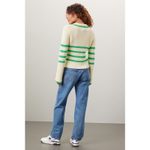Central Park West Clementine Cream Green Striped Knit Polo Knit Sweater M Photo 1