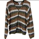 Vintage Hand Knit Open Front Cardigan Sweater With Zipper Detailing + Stripes Brown Size M Photo 6