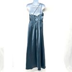 Birdy Grey  Shiny Satin Kensie One Shoulder Maxi Gown Dress French Blue Small Photo 4