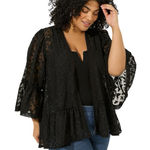 Torrid Flouncy Short Ruffle Kimono Black Lace Open Blouse Shirt Women Size 4X Photo 0