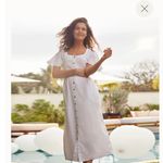 Lands' End Women's Petite Linen Sweetheart Button Front Midi Dress Flutter Sleeve Small Photo 1