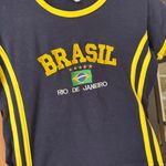 Vintage y2k Brasil baby tee navy rio de janeiro embroidered flag contrast crew Blue Size M Photo 4
