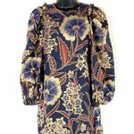 Ulla Johnson Claudine Navy Silk Gold Floral Dress 0 Puff Sleeve Wedding Guest Photo 2