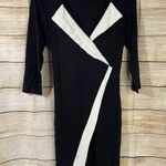 Venus wrap fitted work formal black dress with white trim Size XS Photo 9