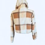 Soft warm cream and brown plaid cropped hoodie Size Small Photo 3