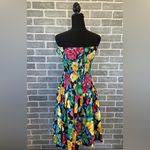 80's Bold Floral Strapless Party Dress | Ruched Bustier Mini Bubble | Size 10 Pink Photo 3