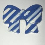 Vintage Blue & White Striped Bow Brooch Shoulder Pin Photo 0