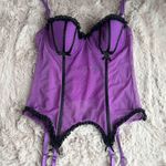 Victoria's Secret  Sexy Little Things Purple Polka Dot Mesh Corset with Black Lace Trim & Bows Photo 0