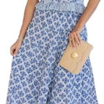 White & Blue Floral Striped Ruffle Halter Top + Matching Maxi Skirt Set S Photo 0