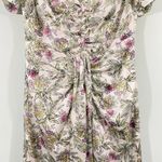 Cinq à Sept Cinq A Sept White Floral Ruched Front Short Sleeve V-neck Midi Dress Size 4 Photo 2