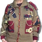 Vintage 80s Berek Hand Knit Pima Cotton Airplane Cardigan Oversized Military Green Size L Photo 11