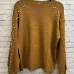 Blooming Jelly Oversized Brown Long Sleeve Sweater Pearl Beaded Women's Medium Photo 0