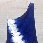 Lauren Pierce Atelier One Shoulder Mini Dress S Blue Tie Dye Silk Lined USA Photo 3