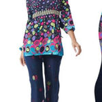 Bisou Bisou y2k vintage Baby doll all over print colorful embellished waist‎ tie blouse XS Photo 0