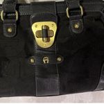 Etienne Aigner Black Leather and Canvas Satchel Bag Brass Accents Photo 1