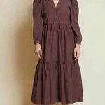 Nation Ltd Brown Ruffle Tiered Maxi Dress M Boho Cottagecore V-Neck Button Front Photo 0