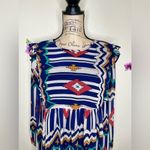 Umgee  Aztec Babydoll Style Southwestern Print Design Blue & White Dress Size L Photo 3
