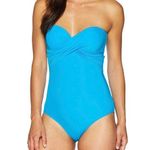 One Piece NEW Jets Jetset Crossover Draped Bandeau Swimsuit size 8 Light Blue Photo 0
