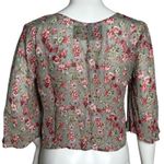Reformation  Shirt Womens Small Green‎ Pink Floral Flower Crop Blouse Bell Sleeve Photo 2