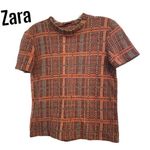 ZARA  Madras Top Burnt Orange & Black S Photo 1