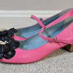 Frances Valentine Pink Mary Jane Block Heel Shoes Size 7B Flower Embellished Photo 0