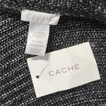 Cache  Cardigan Sweater Medium Black Silver Metallic Knit Belted Shawl Collar New Photo 13