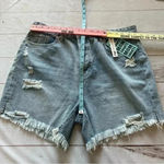 Ymi  Mom Fit High Rise Button Fly Distressed Frayed Light Denim Shorts 17… Photo 4