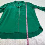 Natori  Green Satin Pajama Top with White Piping Photo 3