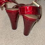 Calvin Klein Size 7.5 Red Croc Embossed Two Strap Sandal Heels Photo 6