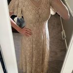 VTG DAWN JOY PRAIRE 100% Nylon Lace Unlinned Dress M/L Made In USA Tie Back Tan Size M Photo 2