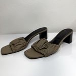 Closed Leather Ruched Mules 3” Block Heel Open Toe Sandals Size 41 EUC Green Photo 1