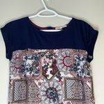 Rewind  Navy Blue Patterned Short Sleeve Blouse Size Juniors Small Photo 6