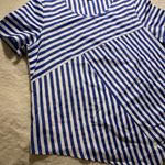 Emery Rose Striped Blue and White Asymmetrical Short Sleeve Top Large Photo 1