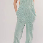 Free People NWT Salopette In Town Green Striped Overalls Sz Medium NWT Photo 0