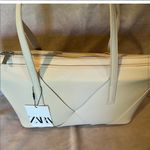 ZARA NWT ivory off white woven shoulder purse bag elongated design Photo 10