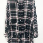 Peace & Pearls High-Low Button Front Plaid Shirt Tunic Photo 0