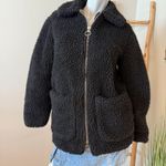 Topshop Black Borg Zip Up Black Teddy Jacket Womens US 4 Photo 1