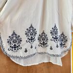 cupio  White and Blue Bell Sleeve Blouse with Ruffled Details - Large Photo 4