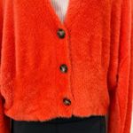 Free People  Orange Cardigan Sweater Oversized Small Comfy Fall Chic Cozy Fuzzy Photo 4